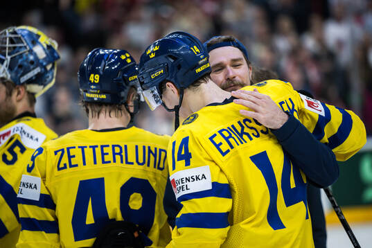 Linus Johansson and Joel Eriksson Ek of Sweden celebrates