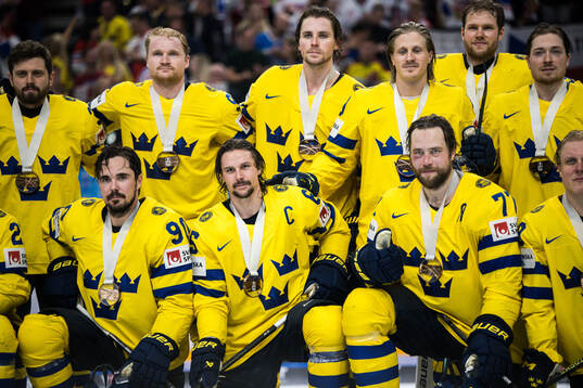 Marcus Johansson, Erik Karlsson and Victor Hedman of Sweden