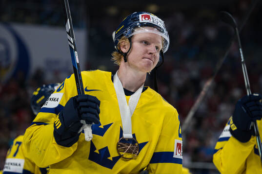 Rasmus Dahlin of Sweden celebrates