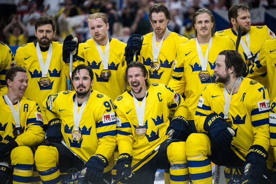 Marcus Johansson, Erik Karlsson and Victor Hedman of Sweden