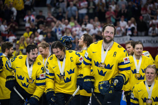 Marcus Johansson, Erik Karlsson and Victor Hedman of Sweden