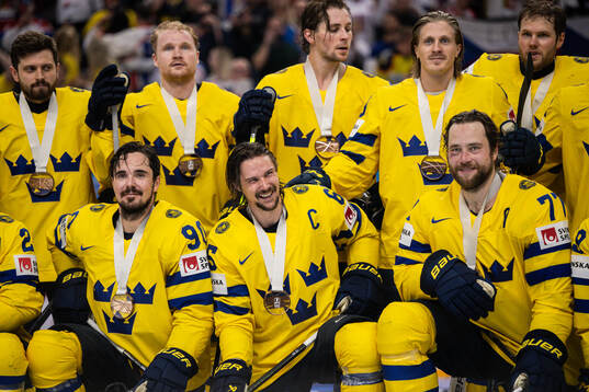 Marcus Johansson, Erik Karlsson and Victor Hedman of Sweden