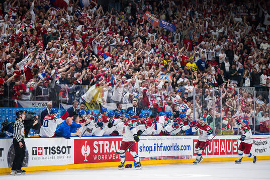 David Pastrnak of Czech Republic celebrates