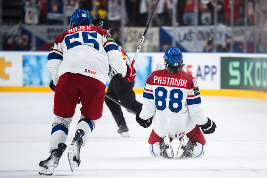 David Pastrnak of Czech Republic celebrates