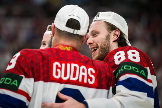 David Pastrnak of Czech Republic celebrates