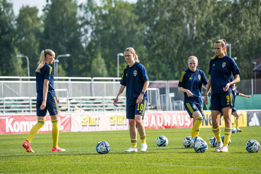 Lykke Ihrfelt, Hannah Sjödahl, Vera Andersson and Bianca Hultbäck Nattland of Sweden ahead of the international friendly match between Sweden and Denmark on May 31, 2024 in Kristianstad. 