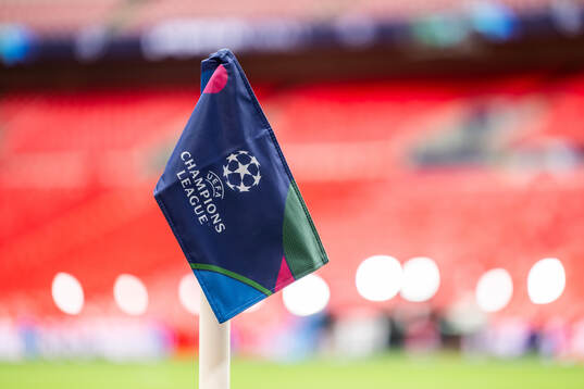 General view of a corner flag ahead of the UEFA Champions League final between Dortmund and Real Madrid on May 31, 2024 in London. 