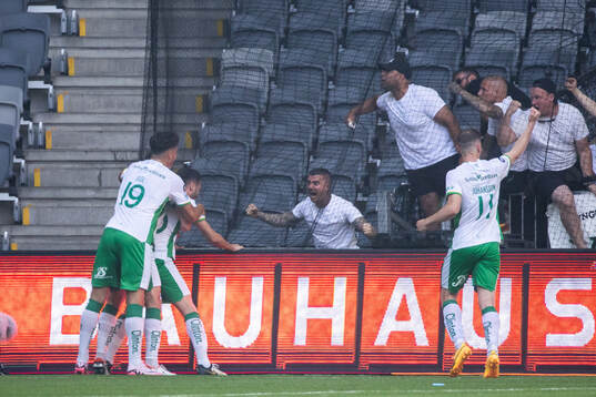 Hammarbys Deniz Gul och Nahir Besara jublar efter 0-2