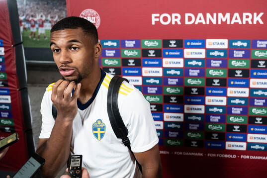 Isak Hien of Sweden in mixed zone
