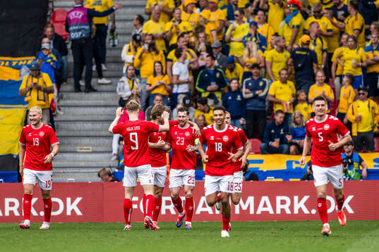 Pierre-Emile Højbjerg of Denmark celebrates scoring 1-0