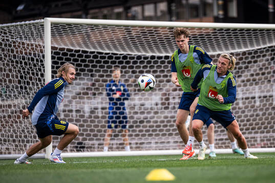 Sebastian Nanasi, Williot Swedberg and Emil Forsberg of the Swedish men's national football team