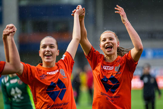 Anna Constance Blindheim and Maria Herdel Pedersen of AaFK Fortuna celebrates