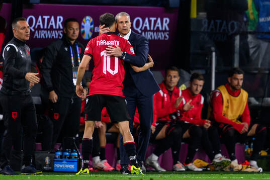 Nedim Bajrami and Head coach Sylvinho of Albania