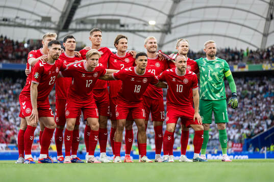 The starting eleven of Denmark ahead of the UEFA Euro 2024 Football Championship match between Slovenia and Denmark on June 16, 2024 in Stuttgart. 