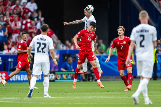 Benjamin Sesko of Slovenia and Christian Nørgaard of