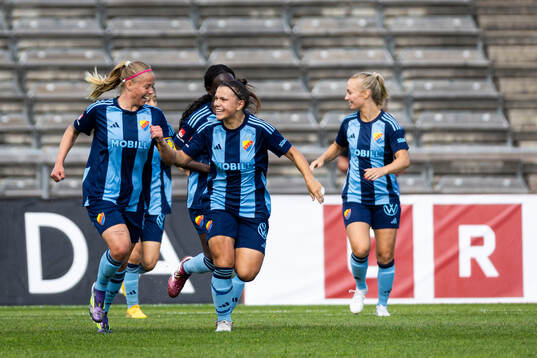 Djurgårdens Therese Åsland  och Alexsandra Lobanova jublar