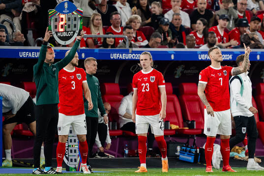 Gernot Trauner, Patrick Wimmer and Marko Arnautovic of Austria