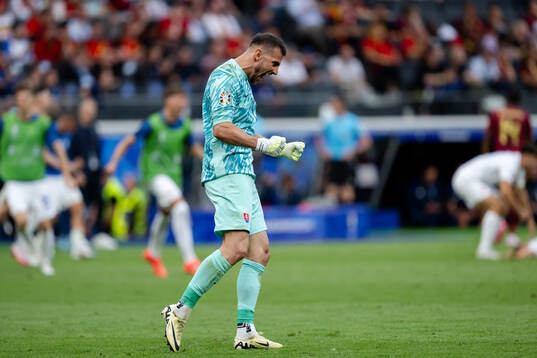 Goalkeeper Martin Dubravka of Slovakia celebrates