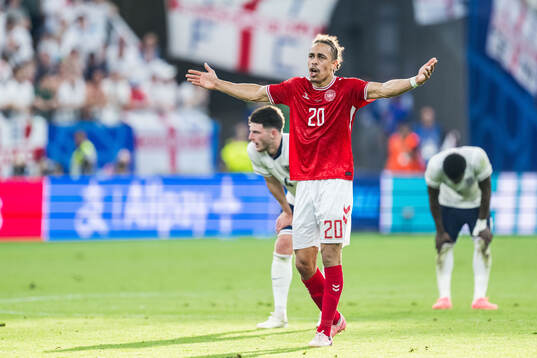 Yussuf Poulsen of Denmark reacts