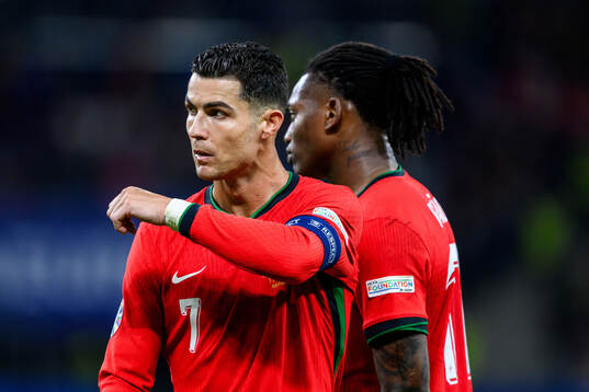 Cristiano Ronaldo and Rafael Leao of Portugal