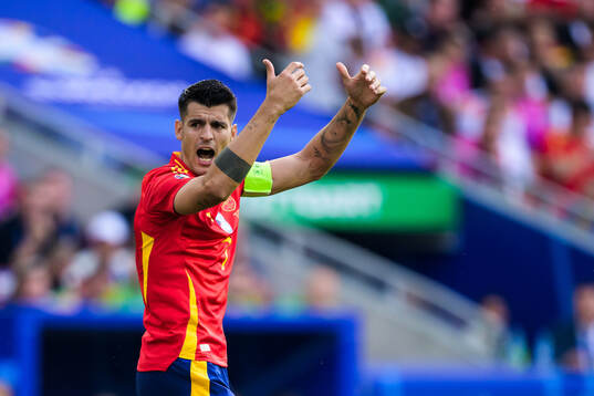 Alvaro Morata of Spain celebrates after scoring 1-0
