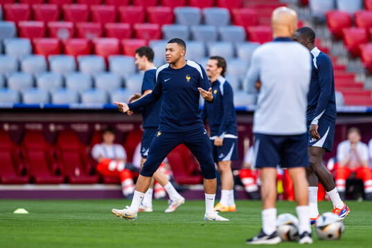 Kylian Mbappé at a training session with France
