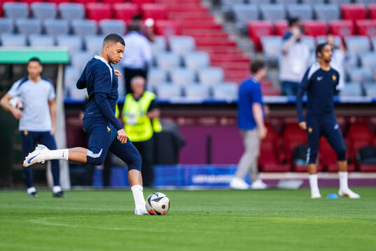 Kylian Mbappé at a training session with France