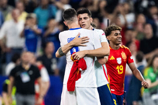 Olivier Giroud of France and Alvaro Morata of Spain