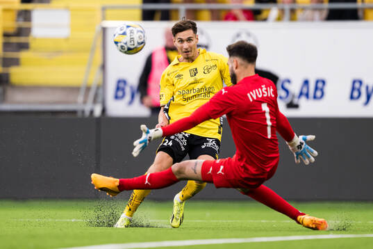 Camil Jebara of Elfsborg and goalkeeper Ivica Ivusic of