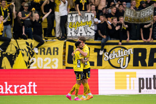 Rami Kaib and Noah Söderberg of Elfsborg celebrate
