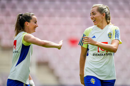 Kosovare Asllani and Linda Sembrant of the Swedish women's
