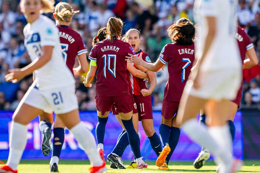 Guro Reiten of Norway celebrates with Caroline Graham
