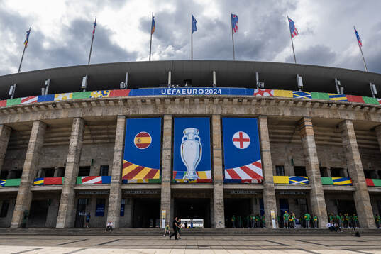 General exterior view of Olympiastadion ahead of the UEFA Euro 2024 Football Championship final between Spain and England on July 14, 2024 in Berlin. 