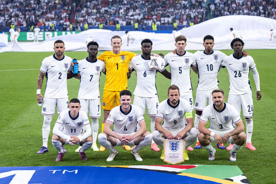 The starting eleven of England ahead of the UEFA Euro 2024 Football Championship final between Spain and England on July 14, 2024 in Berlin. 