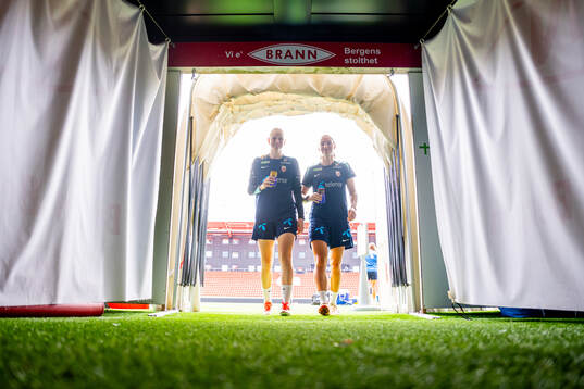 Karina Sævik and Marit Bratberg Lund of the Norwegian women's national football team