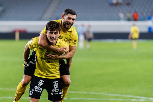 Besfort Zeneli and Arber Zeneli of Elfsborg celebrate