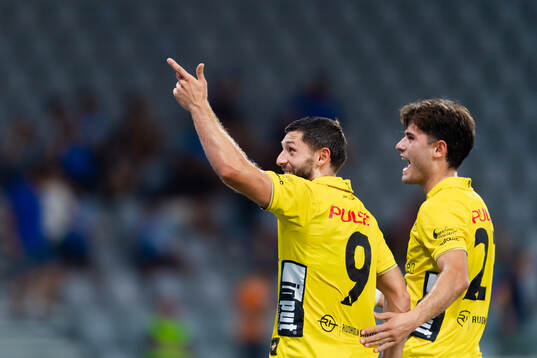 Besfort Zeneli and Arber Zeneli of Elfsborg celebrate after the 2-5 goal