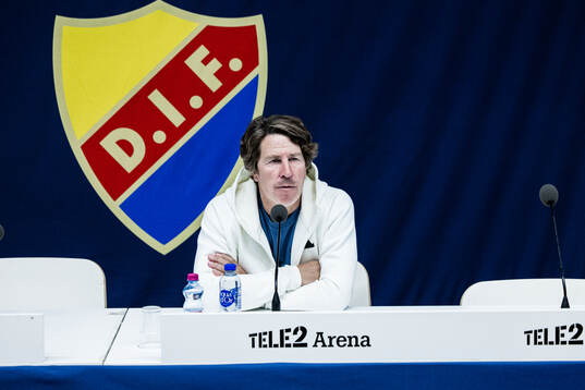 Coach Thomas Lagerlöf of Djurgården during the press conference after the UEFA Conference League qualifying match between Djurgården and FC Progres Niederkorn on July 25, 2024 in Stockholm. 
