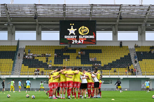 Players of Elfsborg ahead of the UEFA Europa League qualification match between Sheriff Tiraspol and Elfsborg on July 25, 2024 in Tiraspol. 