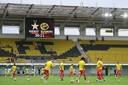 Players of Elfsborg ahead of the UEFA Europa League qualification match between Sheriff Tiraspol and Elfsborg on July 25, 2024 in Tiraspol. 