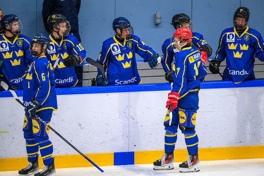 Players of Sweden celebrate