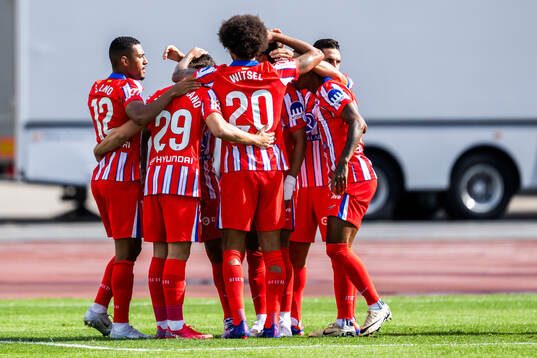 Samuel Lino, Javi Serrano, Axel Witsel and Joao Felix of Atletico Madrid celebrate after 1-0