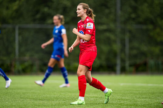 Julie Elise Hoff Klæboe of Røa celebrates after scoring the 1-0 goal on a penalty kick