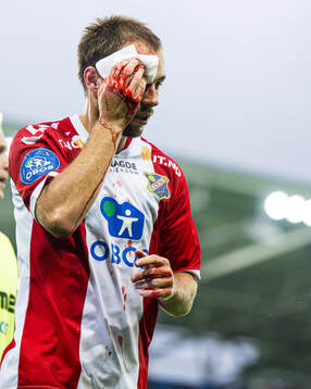 Julius Friberg Skaug of Lyn with an injury