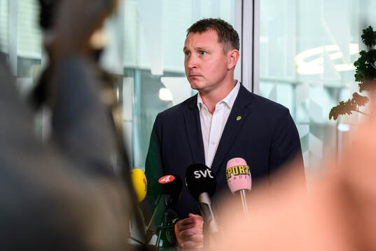 Kim Källström, Head of football at the Swedish football federation, speaks to media at a press conference