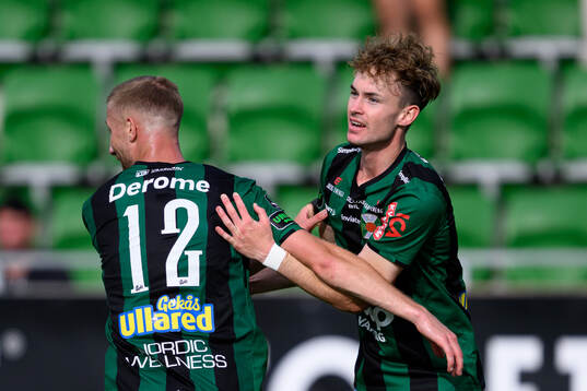 Varbergs Alexander Johansson jublar efter 1-1