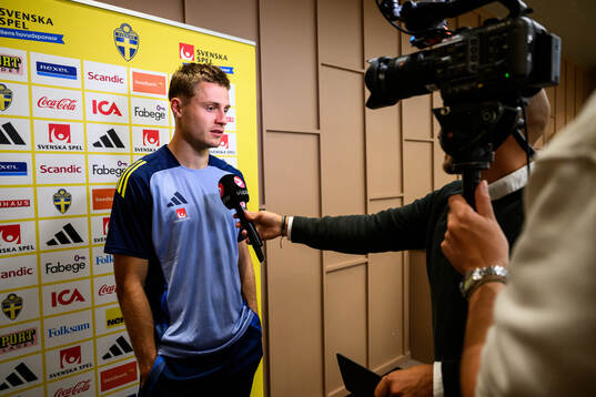 Mattias Svanberg of the Swedish men's football national team in the mixed zone