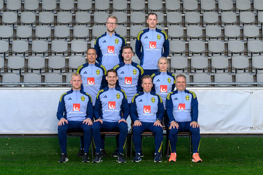 The Swedish under-21 national football team  staff pose for