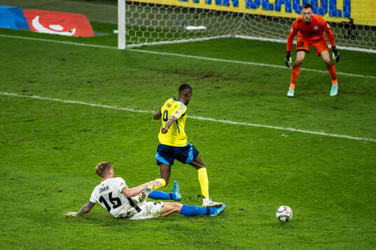 Joonas Tamm of Estonia and Alexander Isak of Sweden