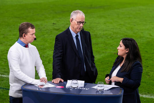 Erik Niva, Lars Lagerbäck and Jennifer Kücükaslan of Swedish broadcaster Viaplay
